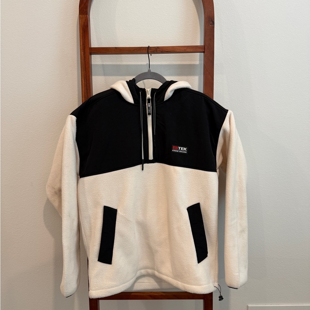 Eddie Bauer Black and Cream Zip Up Sweater